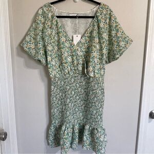 Lush NWT size Large Floral Green and White Dress